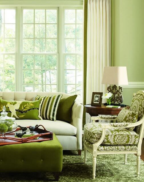 Soothing shades of green in the living room. Learn how to decorate with green @BrightNest Blog.