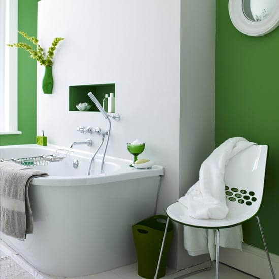 Decorate with green in the bathroom for relaxing tones. Check out more color decor ideas @BrightNest Blog.