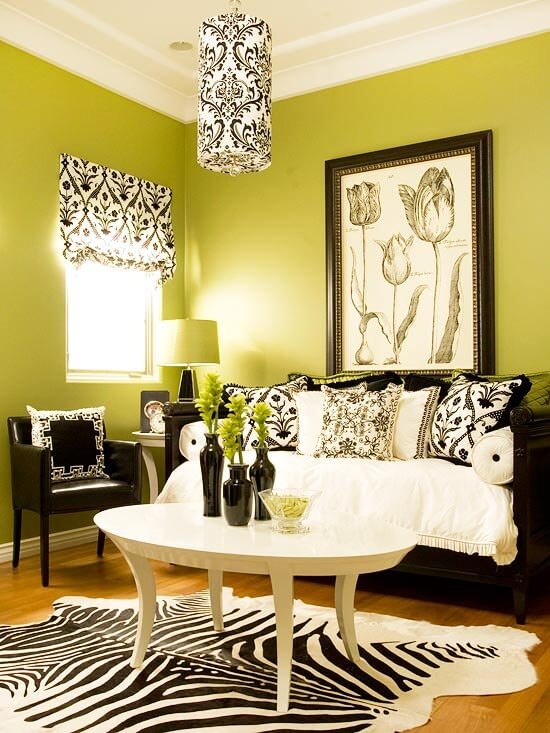 Green and Zebra print living room. More decor ideas @BrightNest Blog!