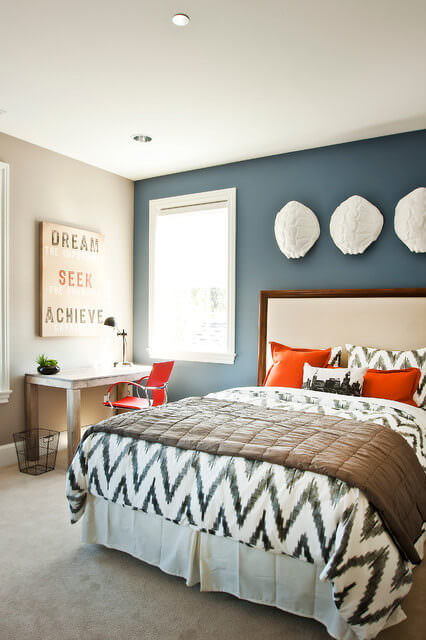 Captivating-Brown-Tiled-Duvet-Cover-Sets-on-White-Black-Bedding-Installed-in-Contemporary-Bedroom-on-Cream-Carpet